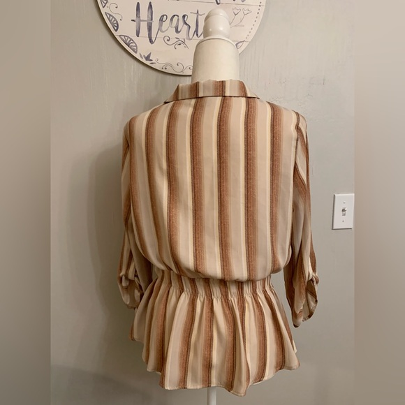 Sweet Rain Beige and Brown Striped Blouse - Picture 4 of 6